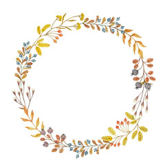 Hand drawn watercolor illustration. Autumn Wreath. Perfect for wedding invitations, greeting cards, blogs, prints and more