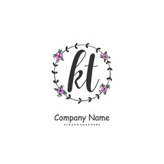 K T KT Initial handwriting and signature logo design with circle. Beautiful design handwritten logo for fashion, team, wedding, luxury logo.