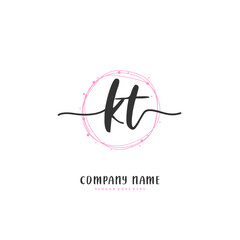 K T KT Initial handwriting and signature logo design with circle. Beautiful design handwritten logo for fashion, team, wedding, luxury logo.