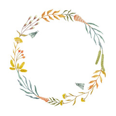 Fototapeta na wymiar Hand drawn watercolor illustration. Autumn Wreath. Perfect for wedding invitations, greeting cards, blogs, prints and more