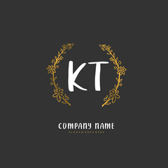 K T KT Initial handwriting and signature logo design with circle. Beautiful design handwritten logo for fashion, team, wedding, luxury logo.