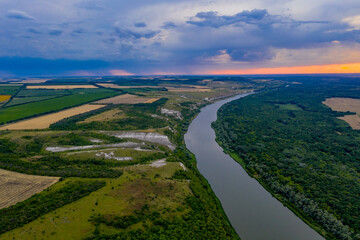 Fototapeta na wymiar The great Russian river Don in the Voronezh region in the summer at sunset