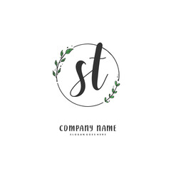 S T ST Initial handwriting and signature logo design with circle. Beautiful design handwritten logo for fashion, team, wedding, luxury logo.