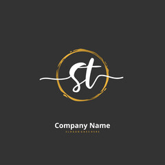 S T ST Initial handwriting and signature logo design with circle. Beautiful design handwritten logo for fashion, team, wedding, luxury logo.