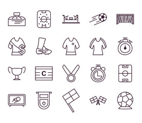 Soccer line style icon set vector design
