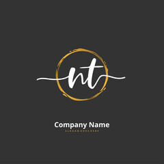 N T NT Initial handwriting and signature logo design with circle. Beautiful design handwritten logo for fashion, team, wedding, luxury logo.