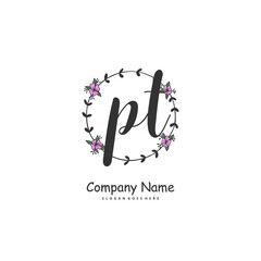 P T PT Initial handwriting and signature logo design with circle. Beautiful design handwritten logo for fashion, team, wedding, luxury logo.