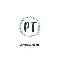 P T PT Initial handwriting and signature logo design with circle. Beautiful design handwritten logo for fashion, team, wedding, luxury logo.