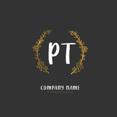 P T PT Initial handwriting and signature logo design with circle. Beautiful design handwritten logo for fashion, team, wedding, luxury logo.