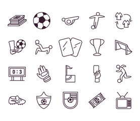 Soccer line style icon set vector design