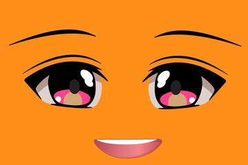 face anime expression facial on orange background.