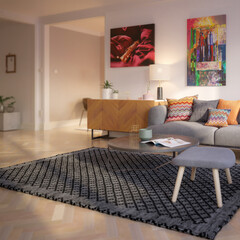 Modern Furniture and Art Panintings Inside an Apartment - detailed 3d visualization