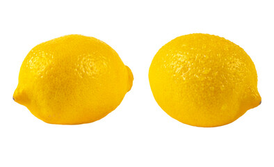 Ripe whole yellow lemon citrus fruit isolated on white background with clipping path. Fresh lemon fruit isolated.