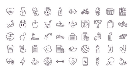 Healthy and sport line style icon set vector design