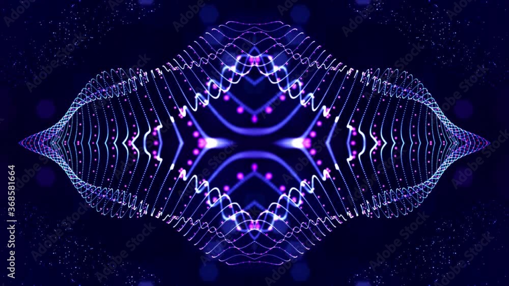 Poster 4k looped sci-fi 3d abstract background. glow blue particles form lines, symmetrical structures. for
