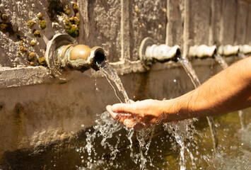 Water flowing from a fountain of the 12 jets from Brihuega, Spain.