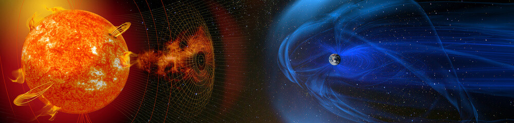 Magnetic lines of force surrounding Earth known as the magnetosphere deflecting solar wind and radiation from the Sun. Elements of this image furnished by NASA.