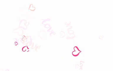 Light Pink vector pattern with colorful hearts.
