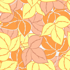 Template illustration. Graphic drawing. Autumn leaves of different colors. Can be used for printing.