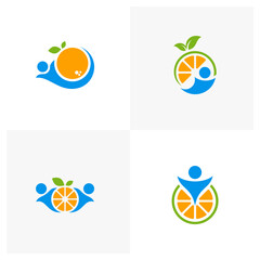 Set Of People with Modern fresh orange logo vector illustration, Fresh Orange Slice Logo Design Template