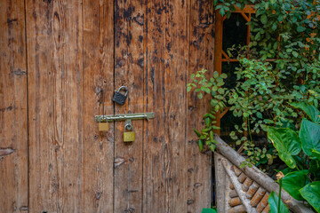 Detail view of a vintage Chinese wooden door.