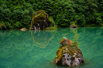 The Jade lake in Conch Gully of Sichuan, China, with reflection.