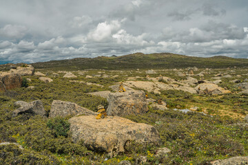 Prayer's piles, a stack of rocks to pray in Tibet, China.