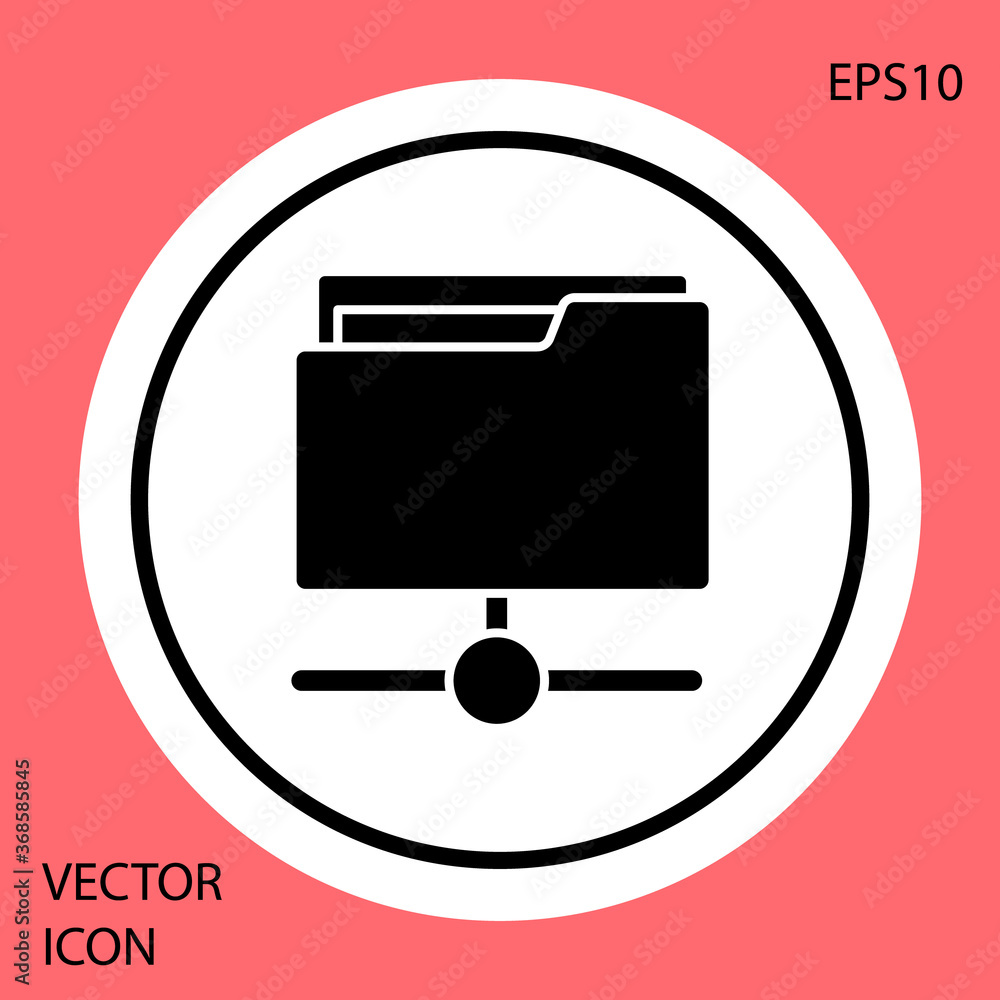 Poster black ftp folder icon isolated on red background. software update, transfer protocol, router, teamwo
