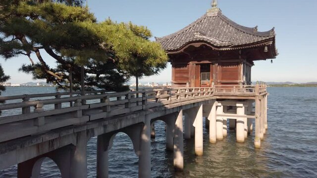 Ukimido (Mangetsu-ji Temple) standing in Lake Biwa, Japan