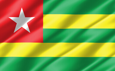 Obraz premium Silk wavy flag of Togo graphic. Wavy Togolese flag 3D illustration. Rippled Togo country flag is a symbol of freedom, patriotism and independence.
