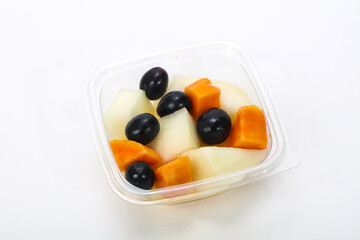 Sliced fruit mix in the box