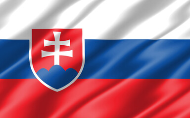 Obraz premium Silk wavy flag of Slovakia graphic. Wavy Slovak flag 3D illustration. Rippled Slovakia country flag is a symbol of freedom, patriotism and independence.