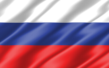 Silk wavy flag of Russia graphic. Wavy Russian flag 3D illustration. Rippled Russia country flag is a symbol of freedom, patriotism and independence.