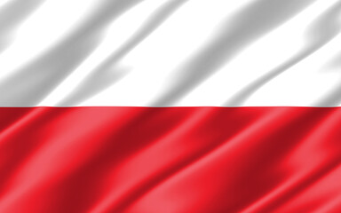 Fototapeta na wymiar Silk wavy flag of Poland graphic. Wavy Polish flag 3D illustration. Rippled Poland country flag is a symbol of freedom, patriotism and independence.