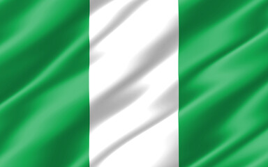 Obraz premium Silk wavy flag of Nigeria graphic. Wavy Nigerian flag 3D illustration. Rippled Nigeria country flag is a symbol of freedom, patriotism and independence.