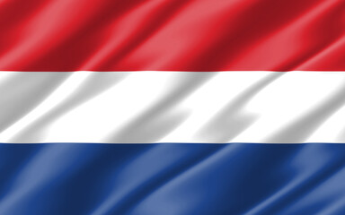Silk wavy flag of Netherlands graphic. Wavy Dutch flag 3D illustration. Rippled Netherlands country flag is a symbol of freedom, patriotism and independence.