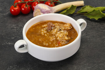 Caucasian Kharcho soup with beef meat