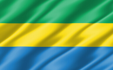 Silk wavy flag of Gabon graphic. Wavy Gabonese flag 3D illustration. Rippled Gabon country flag is a symbol of freedom, patriotism and independence.
