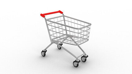 Cart. Empty market cart. White background. 3D. 3D rendering. Isolate market cart.