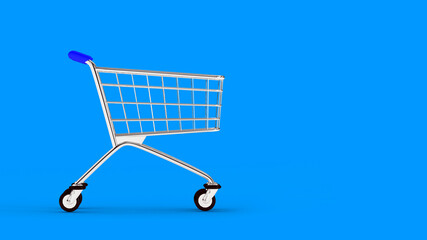 Cart. Empty market cart. Blue background. 3D. 3D rendering. Isolate market cart.