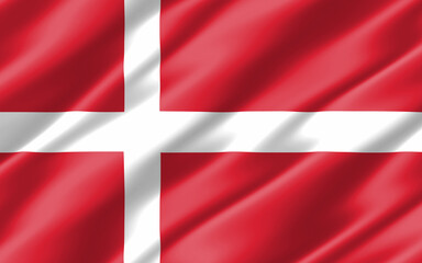 Fototapeta premium Silk wavy flag of Denmark graphic. Wavy Danish flag 3D illustration. Rippled Denmark country flag is a symbol of freedom, patriotism and independence.