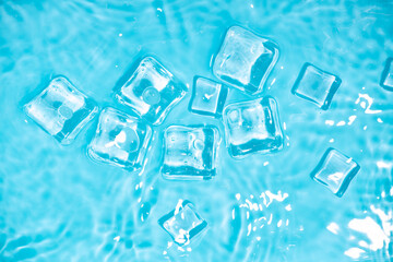 Cool and transparent ice cubes in summer