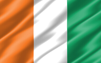 Obraz premium Silk wavy flag of Cote de Ivoire graphic. Wavy Ivorian flag 3D illustration. Rippled Cote de Ivoire country flag is a symbol of freedom, patriotism and independence.