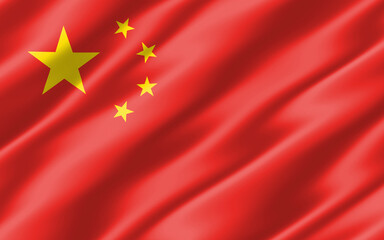 Silk wavy flag of China graphic. Wavy Chinese flag 3D illustration. Rippled China country flag is a symbol of freedom, patriotism and independence.