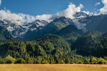 A valley in Nyingchi, Tibet, summer time, on a cloudy day.