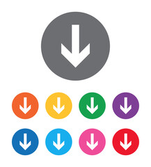 Down arrow icon flat design round button set illustration