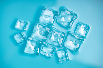 Cool and transparent ice cubes in summer