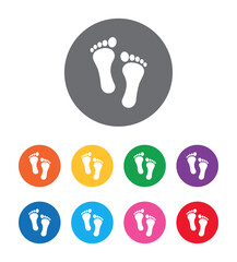 Human two footprints icon flat design round button set illustration