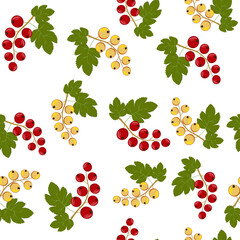A pattern of berries, red and yellow currants and leaves from it. Color vector illustration. Design, decoration, texture, print, Wallpaper, textiles