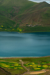 Yamdrok Tso, a sacred lake in Tibet, China, in summer time.
